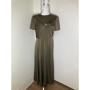 NWT Roland Mouret Olive Green Satin Crepe w Drape Dress Sz 8